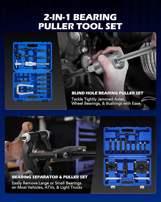 Orion Motor Tech Heavy Duty Disc Brake Caliper Tool Set & 30 pc. 2-in-1 Bearing Puller Tool Set for Wheel Bearing Bushing Axle, Bundle