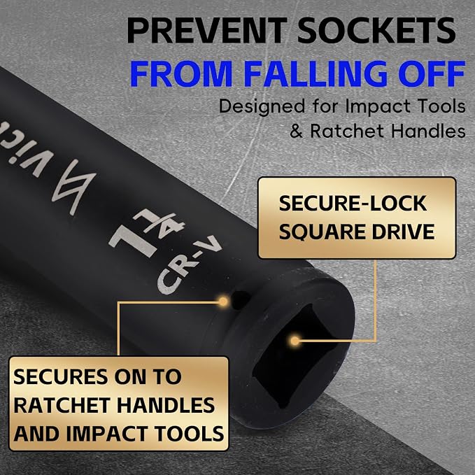 1'' Drive 1-1/4'' Extra Deep Impact Socket, 8-Inch (200mm) Long, 6-Point Truck & Trailer & Tractor Wheel Nut Socket, Heat Treated Cr-V Alloy Steel, One-Piece Forged, No Torque Loss