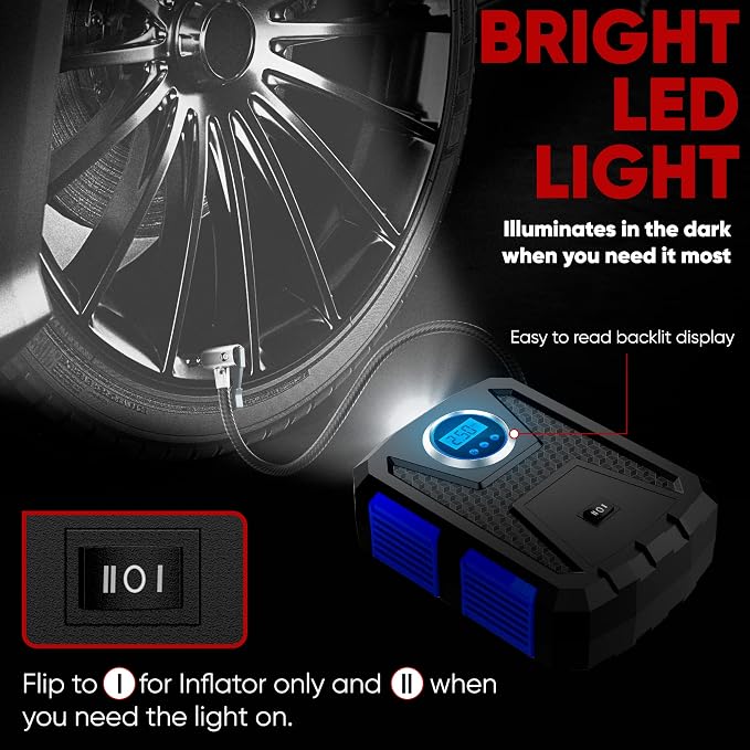 FORTEM Tire Inflator Portable Air Compressor (Blue) + Trunk Organizer