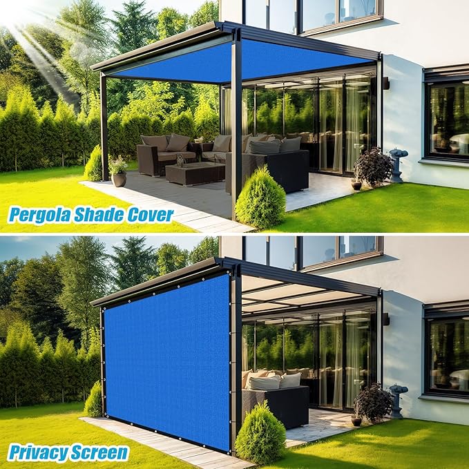 Amagenix 90% Pergola Shade Cover 16' X 20' Sun Shade Cloth with Grommets for Outdoor Garden Patio Porch, Commercial Grade 200 GSM - Cable Zip Ties Included (We Customized) GN108, Blue