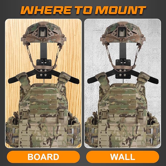 Tactical Gear Wall Mount Stand - Motorcycle Helmet Holder Display Stand with Hooks, Solid Wood Airsoft Plate Carrier Rack for Police, Football and Cycling Suit