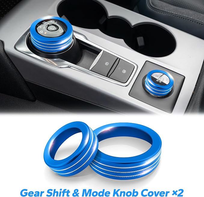 for 2025-2026 Ford Bronco Sport Accessories (Not for Bronco) 9PCS Aluminum Alloy Knob Cover Trim Set for Push Start, Volume, Air Vent Tabs, Headlight & Gear Shift Knob (Blue)