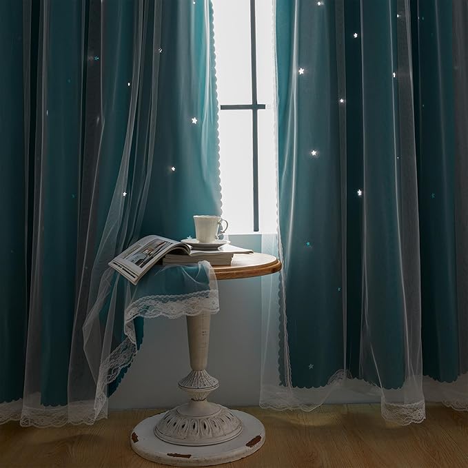 XiDi Black Out Curtains for Girls Bedroom Decor, Unicorn Curtains for Kids Room, Blackout Curtains for Living Room 63 inchs Long 52 inches Wide 2 Panel Teal