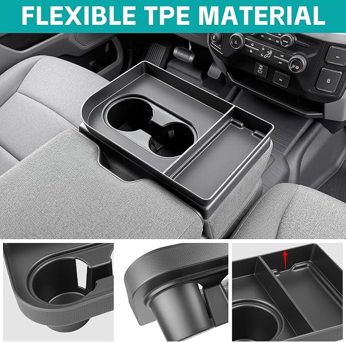 Console Cup Holder Insert for 2021-2026 Ford F150 & 2023-2026 Ford F250 F350 F450 F550 Super Duty Accessories, Noise-Free Cupholder Organizer Cup Coaster Liner for F-150 (Jump Seat Only)