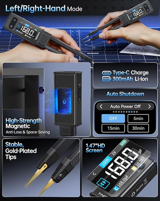 FNIRSI LCR-ST2 100kHz LCR ESR Meter Tweezer, SMD Component Tester, Auto Sort Compare, Resistor, Inductor, Diode, Capacitor Tester, Measures Voltage, Continuity, Full-Band Scan, Series/Parallel Mode