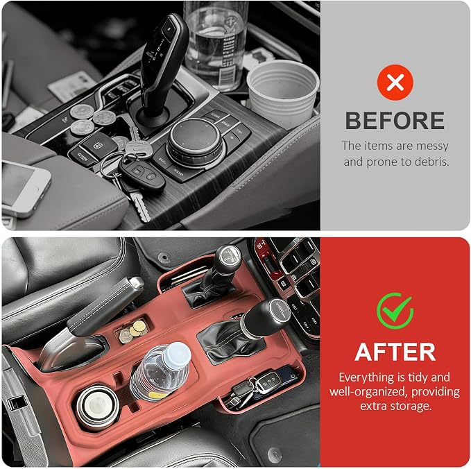 Silicone Center Console Gear Shift Panel Trim Cover for Jeep Wrangler JL/JLU/Gladiator JT 2018-2026, with Non-Slip Cup Holder Mat & Side Organizer Tray, Car Interior Storage Box Accessories