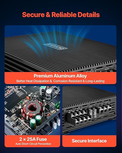 VEVOR 4 Channel Car Audio Amplifier 2 Ohm Stable Bridgeable Class A/B Full Range Amp Max Power 4 x 200W @ 4 Ohm / 4 x 400W @ 2 Ohm for Car SUV Truck Off-Road
