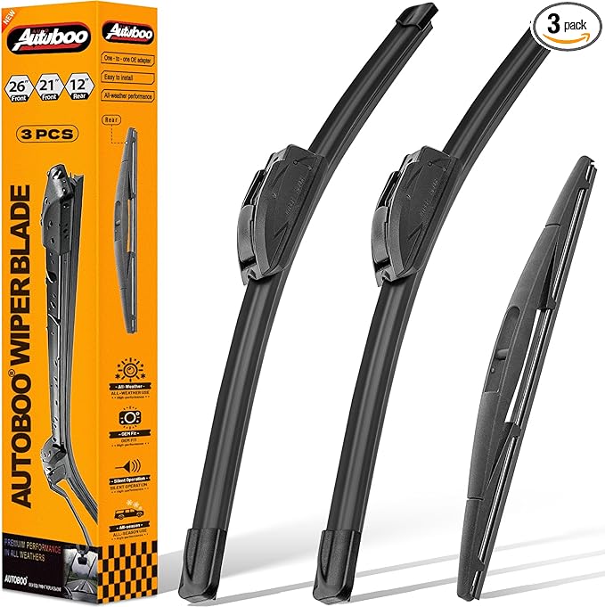 AUTOBOO 26"+21" Windshield Wipers with 12" Rear Wiper Blade Sets Replacement for Acura MDX 2007-2013 -Original Factory Quality (Pack of 3)