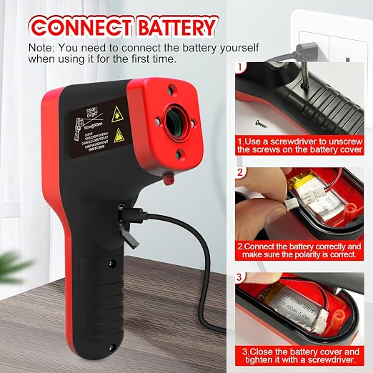 Pyrometer 30:1 Infrared Thermometer-58℉~2912℉, Non-Contact Thermometer, Rechargeable Laser Temperature Gun with LCD Display, Adjustable Emissivity for Grill, Engine, forging (Not for Human)