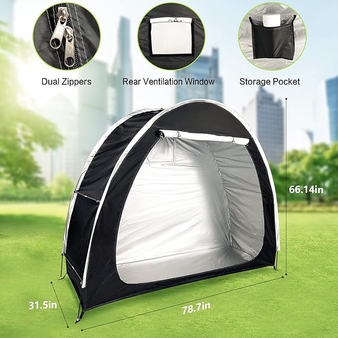Bike Cover Storage Heavy Duty Storage Tent Outdoor Portable Bicycle Tent PU4000 Waterproof Cloth Durable 210D Oxford Fabric,Protect Against Wind, Rain, Snow, Dust W/Travel Bag (Black)