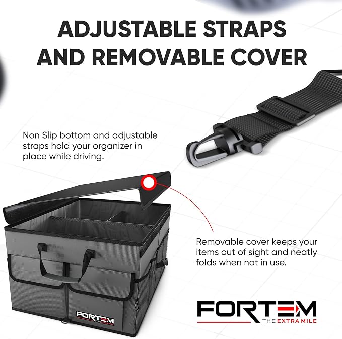 FORTEM Car Trunk Organizer (Grey, Standard) + Large Windshield Sun Shade
