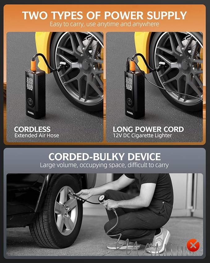 Tire Inflator Portable Air Compressor, 180PSI Air Compressor with Digital Pressure Gauge, 3X Faster Portable Air Pump for Car, Motorcycle, Bicycle, Ball and More(Black)