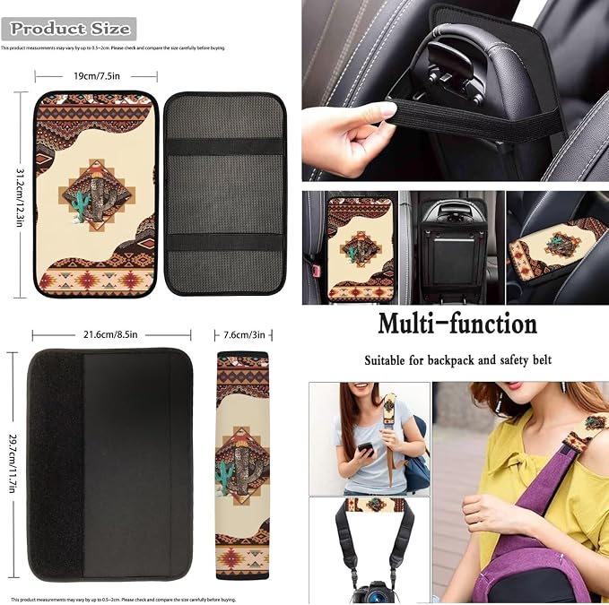 Dreaweet Aztec Car Seat Covers Full Set Southwestern Native American Steering Wheel Cover Armrest Pad Covers Seat Belt Pads Cup Holders Handbrake Cover,Universal Fit for Most Cars SUV Trucks Sedan