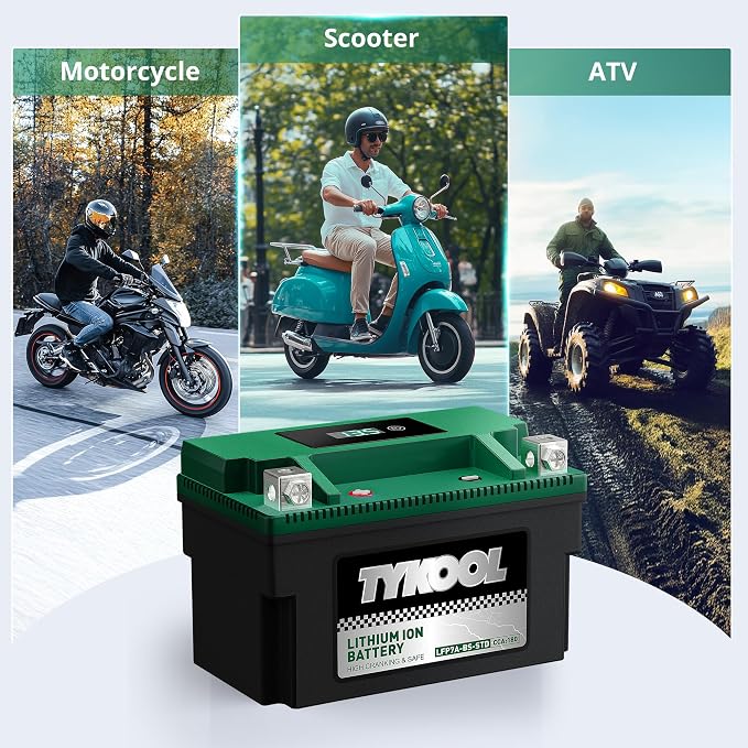 TYKOOL LFP7A-BS-STD 12V Lithium Battery, Replaces YTX7A-BS, 180CCA Fits for ATV Motorcycle Scooter, Compatible with Polaris Sportsman 90 Yamaha Vino 125 Suzuki LT-R450, Smart Digital Readout [+ -]