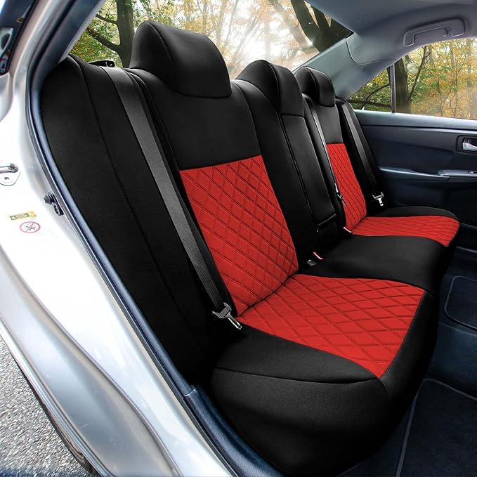 FH Group Custom Fit Seat Covers Specifically Made for 2012 - 2017 Toyota Camry LE | SE | XSE | XLE - Ultraflex Neoprene Waterproof Car Seat Cover, Rear Set Red