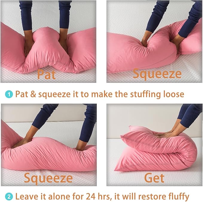 WhatsBedding Memory Foam Body Pillow with Breathable Zippered Cotton Cover, Full Body Pillow for Adults, Long Pillow for Sleeping, Firm Pillow Breathable Fluffy Supportive - Foggy Pink