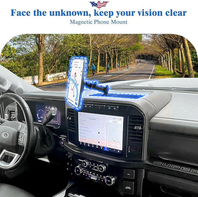 2025 F250 F350 Magnetic Phone Mount Compatible with 2023 2024 2025 2026 Ford F250 F350 Super Duty Accessories Metal Cell Phone Holder Dash Platform Mount