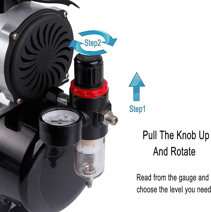 Timbertech Upgraded Airbrush Single-Piston Oil-free Mini Compressor ABPST08 with Cooling Fan, 3L Tank, Regulator, Moisture trap for Hobby, Body Tattoo, Model Painting, Automotive Graphic, Make-up