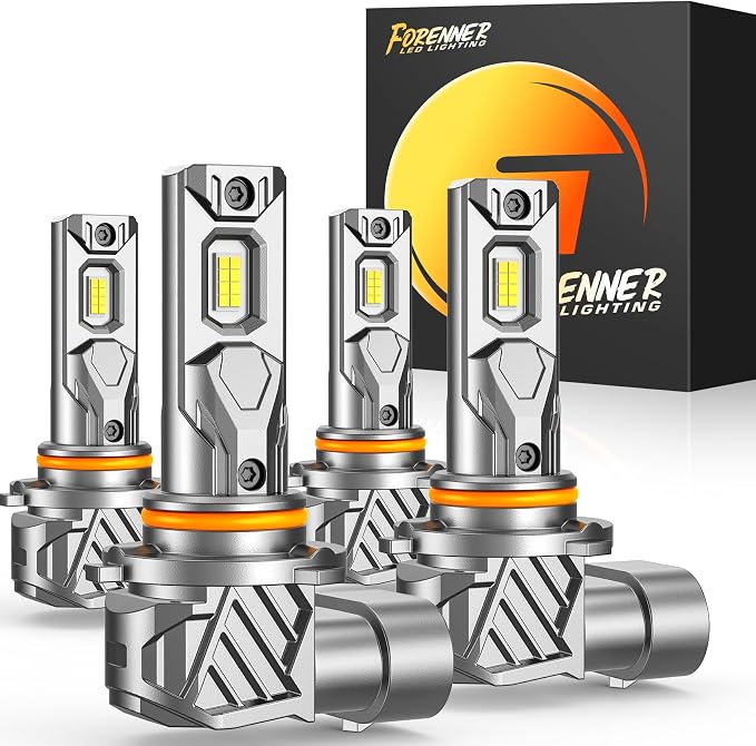 FORENNER 9005 9006 Light Bulbs Combo, Upgraded 1000% Ultra Brightness 6500K Cool White, Real 1:1 Size 9005 9006 Fog Light Bulbs, 10-Year Long Lifespan, IP68, Plug and Play, Pack of 4.