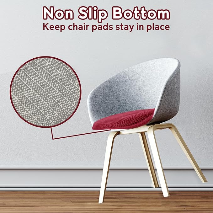Wine Red Kitchen Chairs Cushions Set of 2 Non Slip Foam Patio Seat Cushions Washable Soft Thick Pads Large Wooden Metal Dining Chair Cushions,17" x 15"