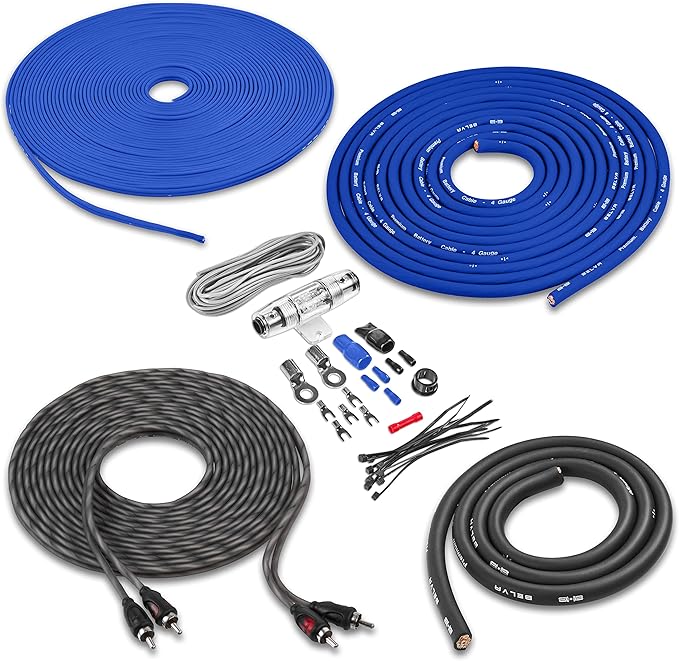 Belva True 4 Gauge AWG Premium CCA Complete Amplifier Wiring Kit with OFC 2-Channel RCA Cable - BAK42BL Blue