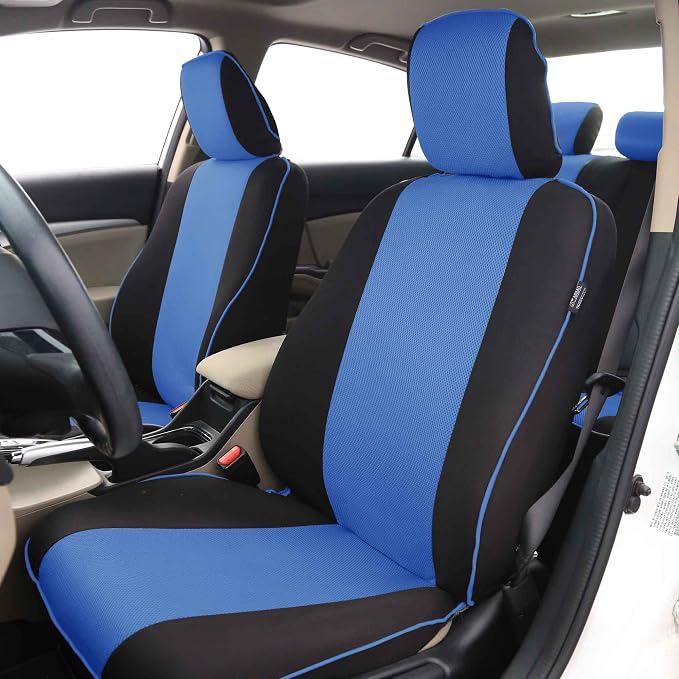 FH Group Full Set Cloth Car Seat Covers - Universal Fit, Low Back Front Seat Covers, Airbag Compatible, Split Bench Rear Seat, Washable Seat Cover for SUV, Sedan and Van, Blue