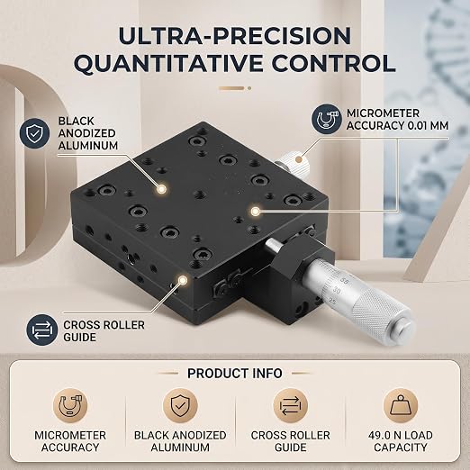 X Micrometer Linear Stages, 60×60mm Manual FinE Tuning Crossing Roller, Precise Linear Stage Displacement Trimming Bearing Sliding Table