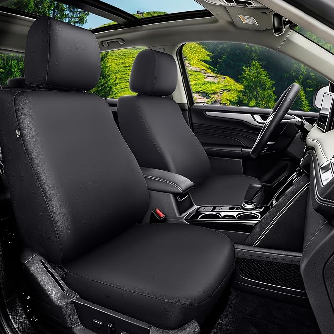 Front Seat Covers for Ford Explorer Escape Kuga Edge Ranger Mustang Bronco Sport Seat Covers,Waterproof Airbag Compatible Faux Leather Seat Protectors(Black)