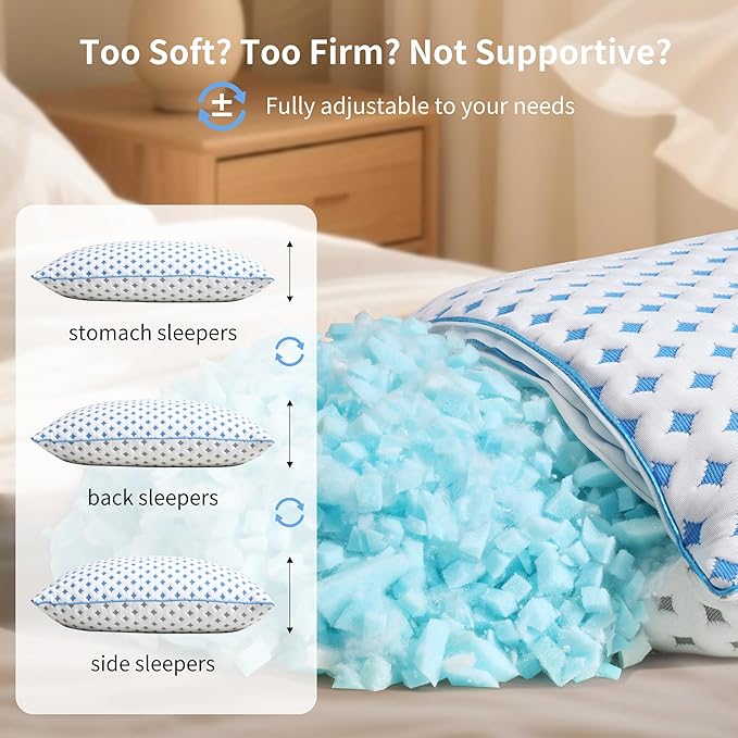 Memory Foam Pillow – Adjustable Loft Cooling Pillow Standard Size 1 Pack for Sleeping, Firm, Supportive, and Breathable Design for Hot, Side, Back, and Stomach Sleepers