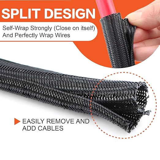 4 Gauge Wire(25ft Each - Red/Black) Copper Clad Aluminum CCA Automotive Wire with 50ft 1/2" Cable Sleeve - Ideal for Car Audio, Solar, Auto, RV, Marine Power & Ground Cables
