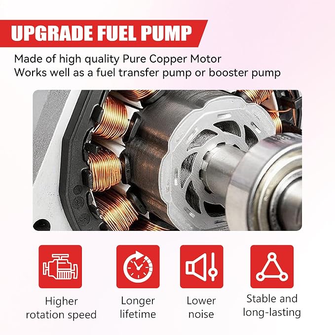 Gasoline Electric Fuel Pump Universal 12V 1-2A 28GPH 2-3.5 PSI Operating Fuel Pressure with 5/16 Inch (8mm) ID Fuel Line Hose 6.56FT