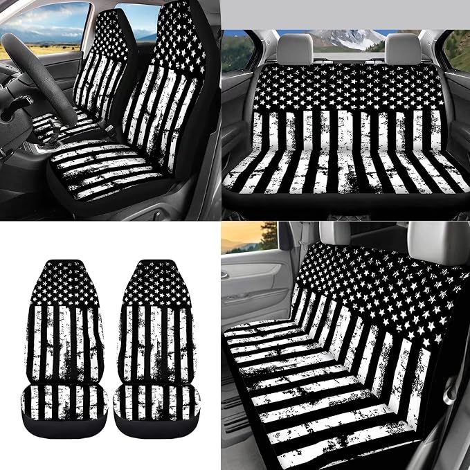 Howilath Jamaica Flag 13 Pieces Universal Car Accessories,Seat Covers Full Set(4 Pack),Steering Wheel Covers,Seatbelt Pads(4 Pack),Keyrings(2 Pack),Coasters(2 Pack),Auto Decor