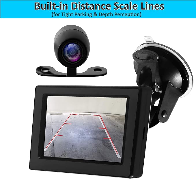 Pyle Backup Car Camera Rear View Screen Monitor System - Parking & Reverse Safety Distance Scale Lines, Waterproof, Night Vision, 170° View Angle, 4.3" LCD Video Color Display for Vehicles - (PLCM44)