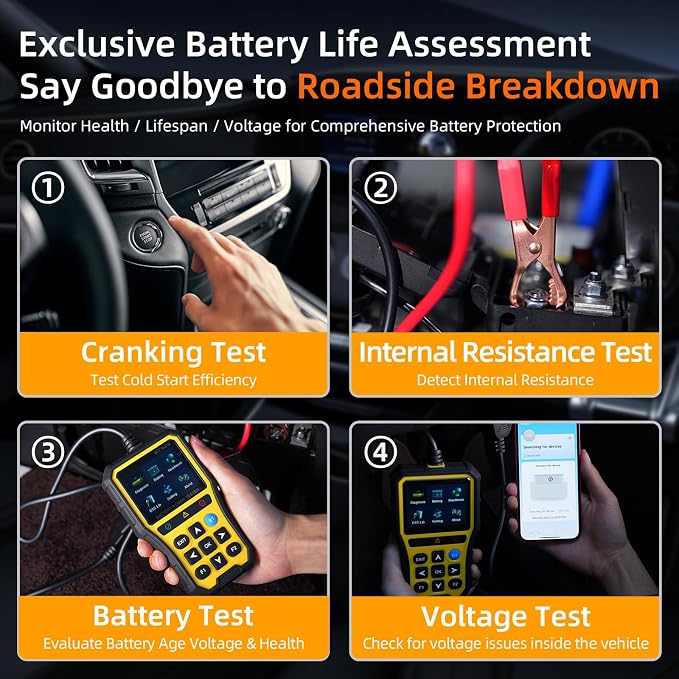 2-in-1 OBD2 Scanner with Battery Tester, 2025 Elite Engine Code Reader & 12V Battery Tester for AGM/EFB, Cranking/Charging Analyzer, Bluetooth Scan Tool for Gas Cars, SUVs & Vans