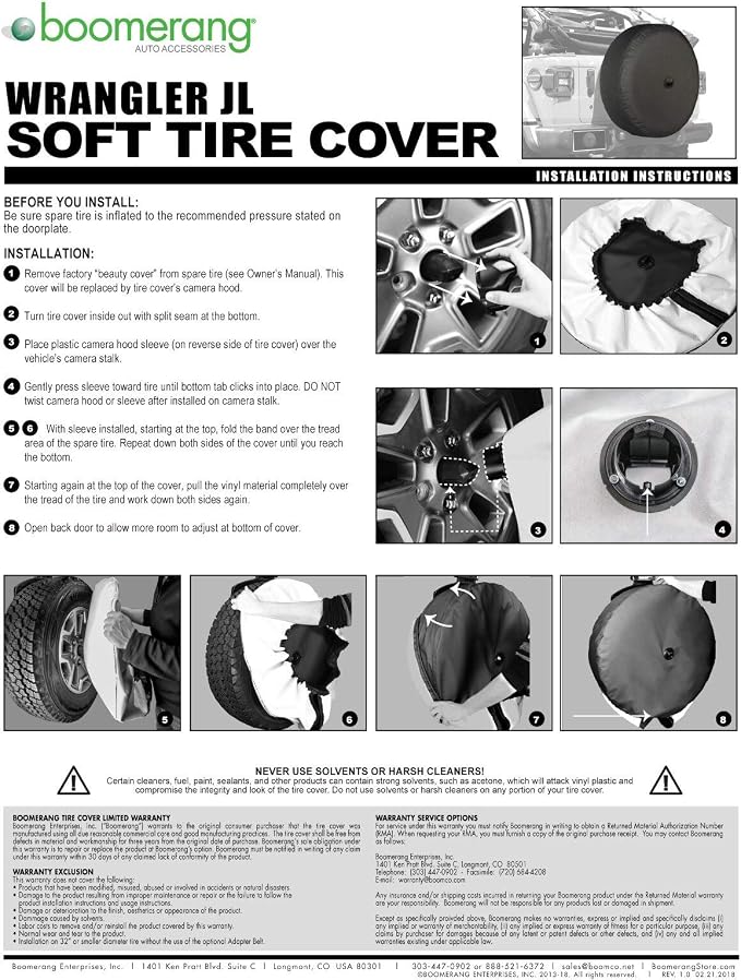 Boomerang - 33" Soft JL Tire Cover for Jeep Wrangler JL (with back-up camera) - Rubicon (2018-2024) - Black Denim Vinyl - Integrated Camera Hood