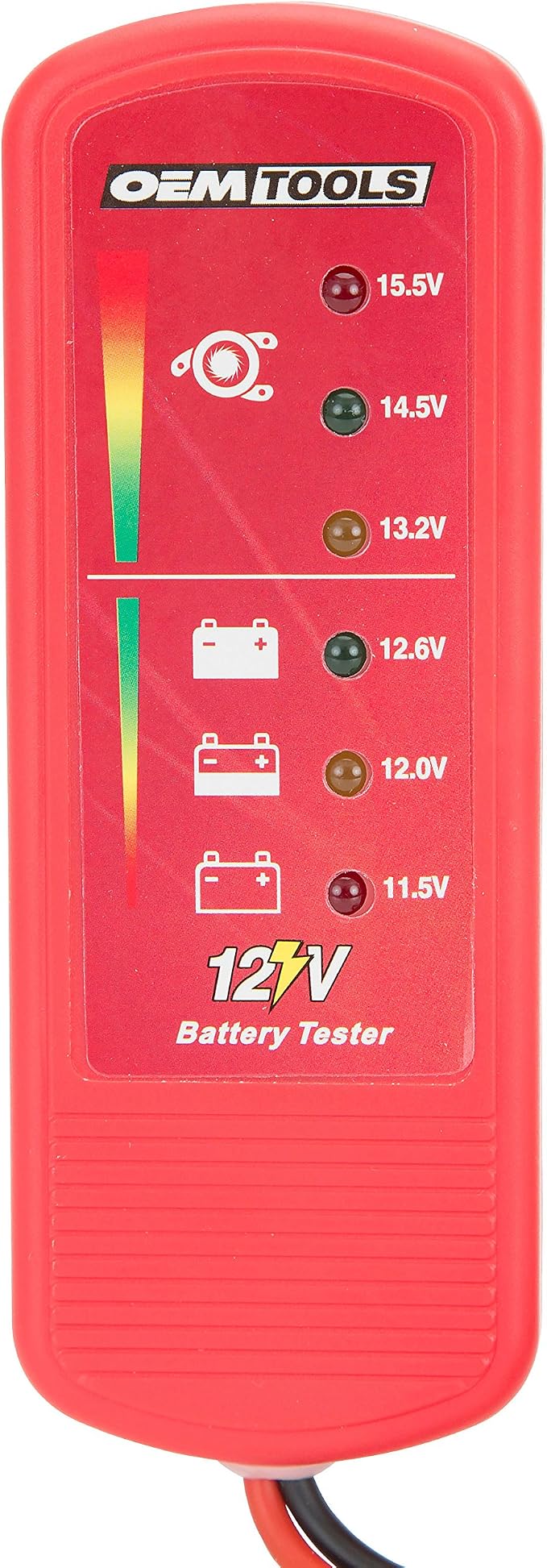 OEMTOOLS 24367 12V Car Battery Tester, Portable Alternator Tester, Easy-to-Read 12v Battery Tester LED Indicators, Works on Trucks, RVs, and Golf Carts