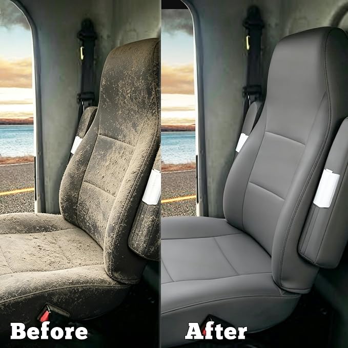 Heavy Duty Seat Covers for Kenworth T680 T880 W990 2015-2025, Custom Fit Front Truck Seat Cover with 17" Armrest, PU Leather with Non-Slip - Gray