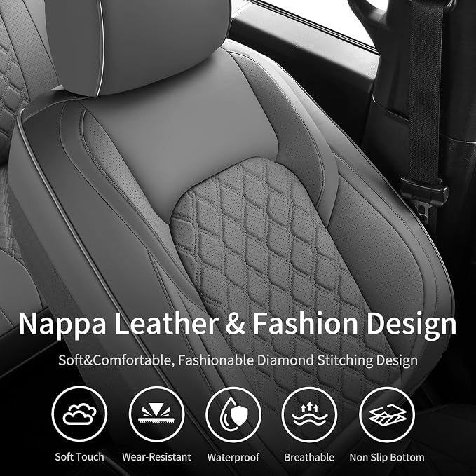 Huidasource for Silverado Seat Covers, Chevy Silverado Seat Covers Leather, GMC Sierra Pickup 1500 2007-2013&2019-2025, 2500HD 3500HD 2020-2025 Crew Double Extended Cab (Full Set/Gray)