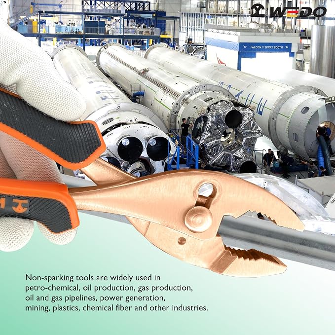 WEDO Non-Sparking Adjustable Combination Pliers 6", Spark-free Safety Slip Joint Pliers, Non-Magnetic, DIN Standard, BAM & FM Certificate, Opening Max 8mm, Beryllium Copper