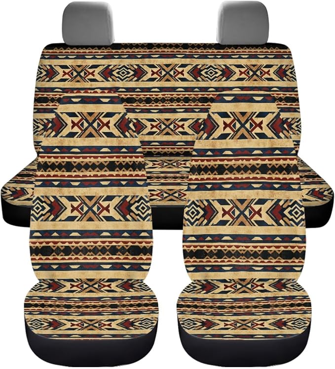 Dreaweet South Western Aztec Seat Covers for Trucks SUV Cars Full Set with Steering Wheel Cover,Center Console Cover,Car Coasters,Seatbelt Covers,Gear Shift Cover,Handbrake Cover,Set of 12
