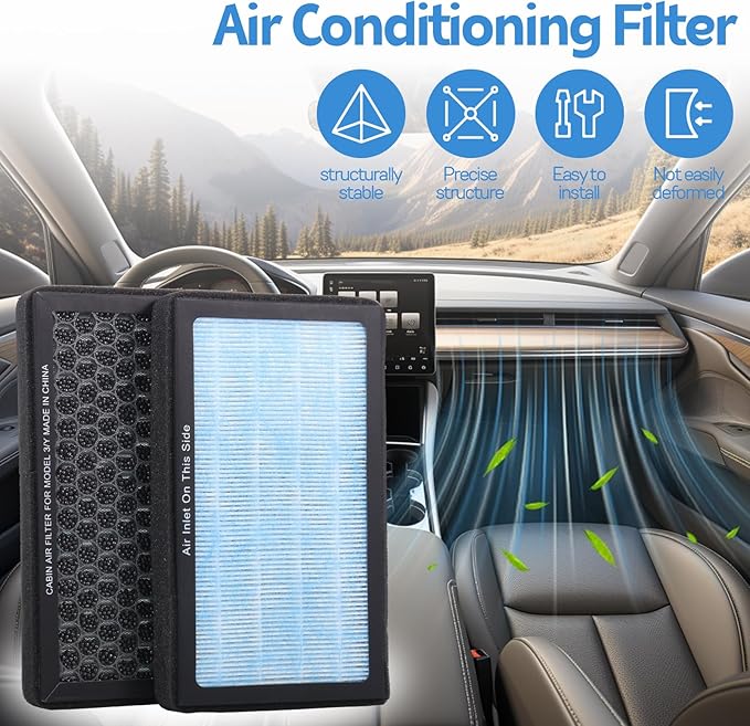 6 Pack Cabin Air Filter for Tesla Model 3 Model Y, HEPA Cabin Air Filter with Activated Carbon 4-Stage Filtration, Replacement for 2016-2025 Tesla Model 3/Y, Includes 3 Wrenches & 3 Pry Bars