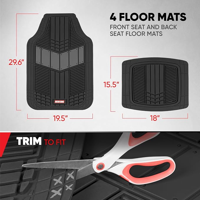 Motor Trend FlexTough Gray Floor Mats for Cars & Cargo Mat Full Set - All Weather Front & Rear Rubber Automotive Floor Mats & Cargo Liner for SUV, Car, & Van - Interior Trunk Mat & Floor Cover