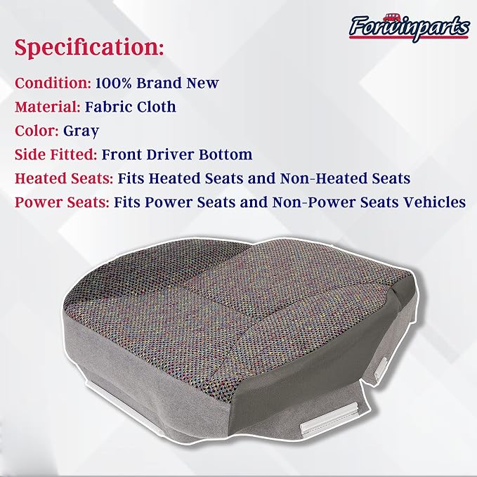 Forwinparts Seat Cover Accessories for Dodge Ram 1500 2500 3500 SLT 1998 1999 2000 2001 2002 Driver Side Bottom Seat Cover Gray