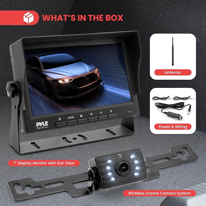 Pyle Rear View Camera with 7” Monitor, Wireless Backup Camera Kit with 1080p HD IPS LCD, IR Night Vision Backup Camera for Truck, SUV, Pickup, Travel Trailer, Waterproof Camera System