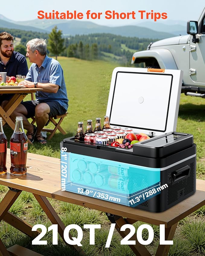 VEVOR Car Refrigerator, DC 12/24V AC100-240V Compressor Electric Cooler, -4°F to 68°F Car Fridge with APP Control, 21 QT Cars Freezer for RVs, Campsites, Boats, Camping, Fishing, 60W Portable Freezer