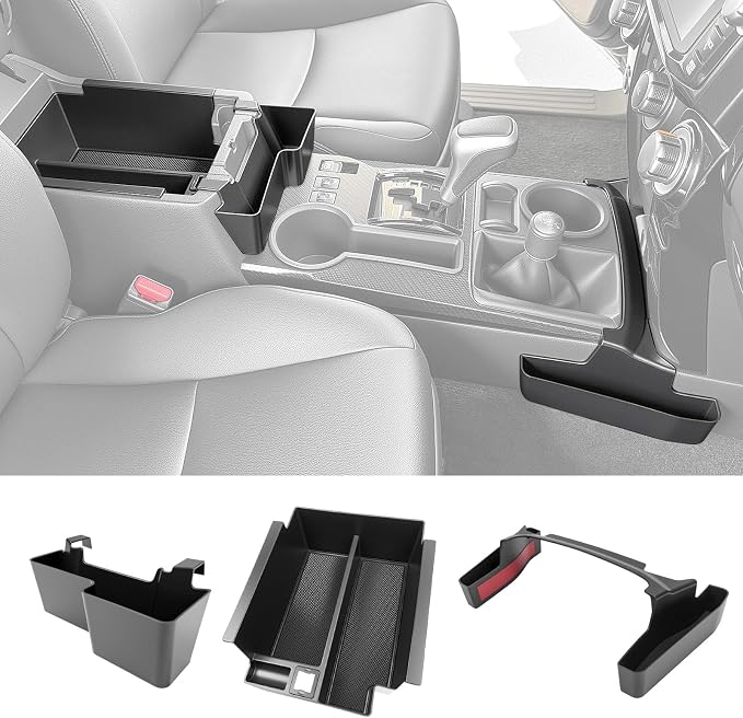 Center Console Organizer for 2010-2024 Toyota 4Runner Upgraded Hanging Armrest Box Extra Storage Gear Shift Side Tray for 4 Runner Interior Accessories(Fit Hanging+Shifter+Armrest Organizer)