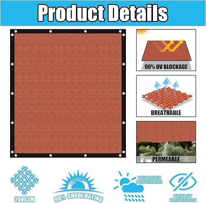 Amagenix 90% Pergola Shade Cover 4' X 24' Sun Shade Cloth with Grommets for Outdoor Garden Patio Porch, Commercial Grade 200 GSM - Cable Zip Ties Included (We Customized) GN108, Rust Red