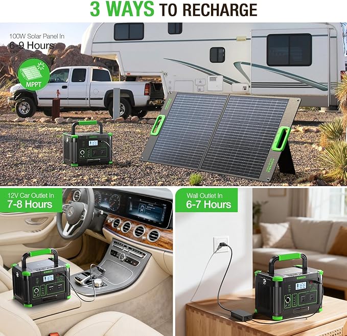 500W Portable Power Station (1000W Peak), 2x 110V AC Outlets & 60W USB-C PD, 10-Output Portable Power Bank with Wireless Charger for Camping, RV Travel, and Home Emergency Power Backup Off-Grid Living