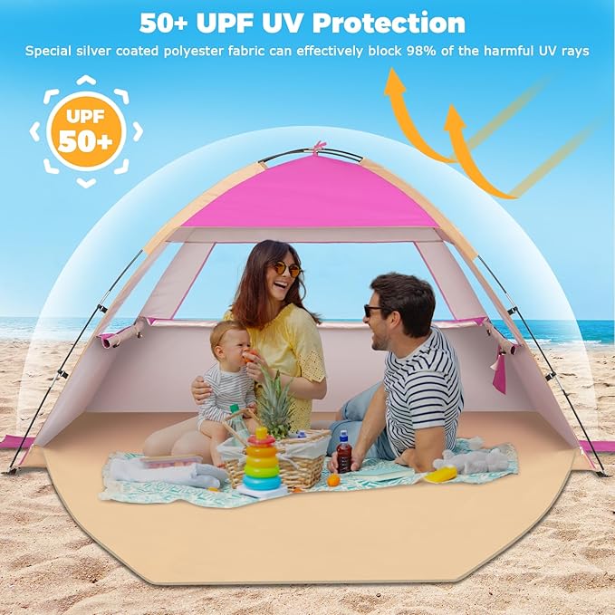 Venustas Beach Tent Sun Shelter for 3/4/6/8 Person, UPF 50+ UV Protection Beach Canopy, Lightweight and Easy Setup Cabana, Portable Shade Tent