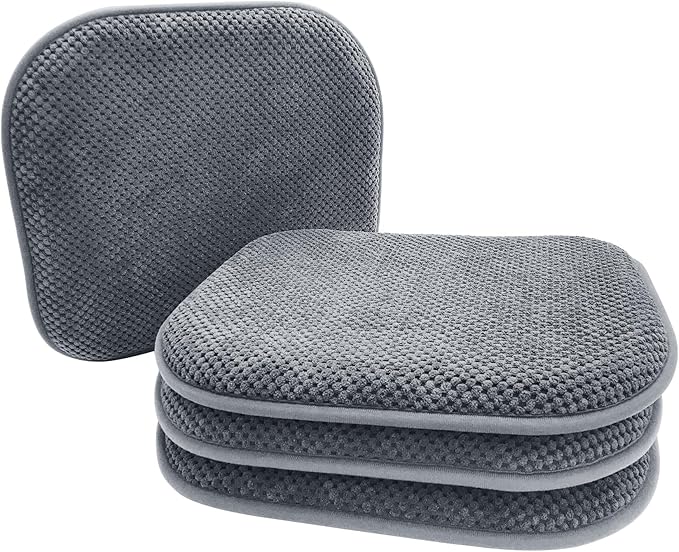 Grey Kitchen Dining Chairs Cushions Set of 4 Non Slip Foam Patio Seat Cushions Washable Soft Thick Pads Large Wooden Metal Tapered Chair Cushions,17" x 15"